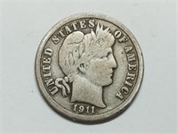 OF) nice better date 1911 D Silver Barber dime