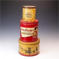 Three vintage tin cans