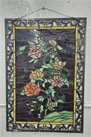 (L) Stained Glass Hanging Of Roses. 26.5" By
