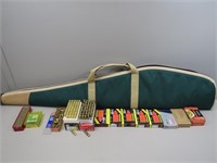 Soft sided long gun case and assorted ammunition