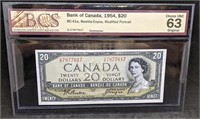 BCS Graded 1954 Bank of Canada $20 Bank Note