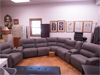 Large gray leather sectional sofa with power
