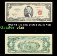 1963 $2 Red Seal United States Note Grades vf++