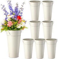 8 Pcs 13.78 Tall Metal Wedding Vases (White)