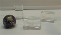 (3) GLASS PAPERWEIGHTS (1) LUCITE GLOBE