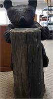 Wood Carved Bear w/Stump