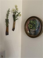 Pair Of Pottery Wall Pockets & Plant Picture