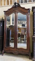 Louis XV Style Carved Rosewood Armoire.