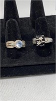 Blue stone & black stone sterling rings sz 9/10