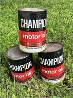 3 Full Champion Motor Oil Cans