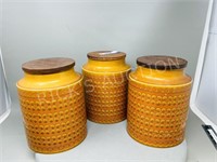 3 ceramic Thornsea canisters - 8"