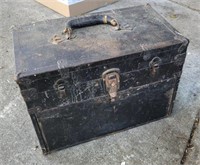Vintage metal 16 inch tool box with contents