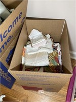 Pair of boxes misc linens, towels, table cloths, e