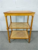 Solid Wood Two Tier Stand W Cane Shelves