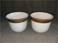 Pair of Pots; White with Gold Trim