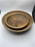 (2) large handmade wooden bowls