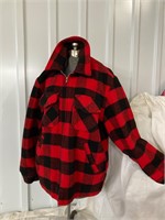 Red Plaid Wool Insulated Coat Large