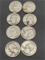 8- 1950's Silver Quarter Dollars