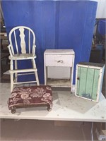 Vintage high chair, vintage footstool, vintage