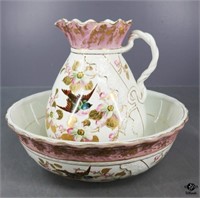 Hand Painted Wash Basin & Pitcher