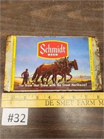Schmidt Beer tin label -  8.5 x 5.5