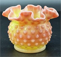 Fenton Glossy Burmese Hobnail Ruffle Vase Uv