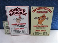 (2) Metal/Tin 12x8 Signs BUSTED KNUCKLE Garage
