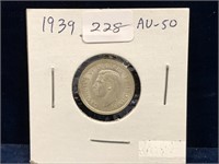 1939 Can Silver Ten Cent Piece  AU50