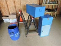 Pair of Saw Horses and Metal Cabinets