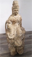 Vintage carved wood Tibetan statue