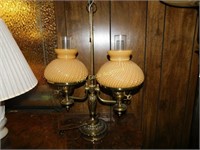 Double Heavy Brass Hurricane Lamp Antique