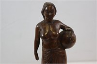 African Carved Woman Carrying Basket Statue