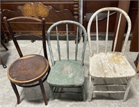 (Q) Lot of 3 vintage wooden chairs