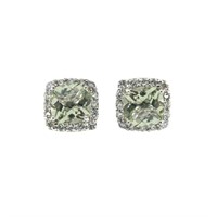 Genuine Green Amethyst Sterling Cushion Cut Studs