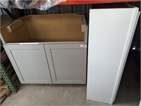 Blue Vanity Cabinet, White Upper Cabinet &