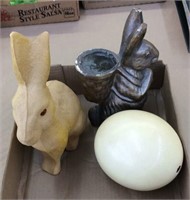 2 paper mache rabbits & 1 osterich egg