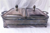 Sheffield silverplate double casserole server with