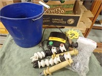 Pail w/ Elec. Fencer, Insulators, Fence Clips,