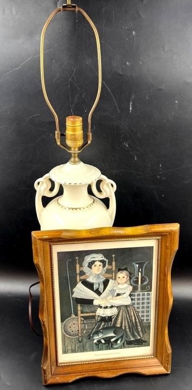 Boudoir Vase Lamp and Charles Wysocki Lithograph