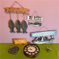 Fishing Signs, Wood Clock