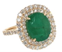 14k Gold 5.48 ct Natural Emerald & Diamond Ring