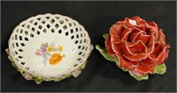 German decorated pierced bowl & rose