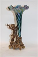 13.5" Bronze Cherub with Art Glass Epergne