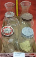 FLAT BOX OF ASSORTED JARS & MILK BOTTLES