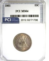 1861 Quarter MS64 LISTS $1200