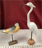 2 Wooden Shore Birds Statues