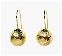 14K Yellow gold hammered ball wire hook
