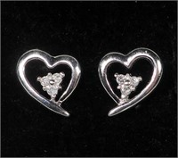 10K White gold heart post earrings with diamond