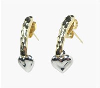 14K Yellow gold post earrings with white gold