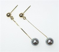 14K Yellow gold ball post earrings with black